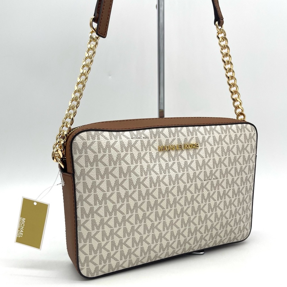 Michael Kors EW Brown and Cream Crossbody Bag